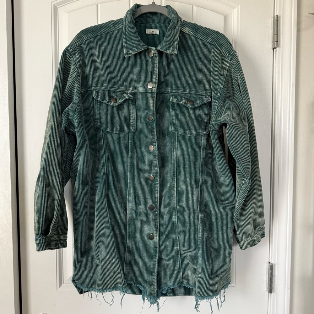 NWOT Green Corduroy Distressed Shacket